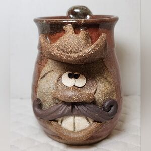 Cowboy Stoneware Coffee Mug Funny Face Signed